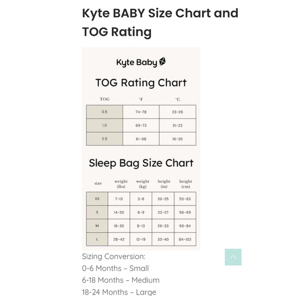 Kyte BABY Sleep Bag in Small Khaki Magnolia 1.0 TOG, Size Medium, New with Tags - Picture 10 of 12
